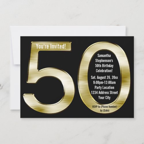 Big 5-0 Metallic-Look Gold 50th Birthday Party Custom Announcement