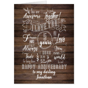 BIG 5th Anniversary Rustic Wood Card