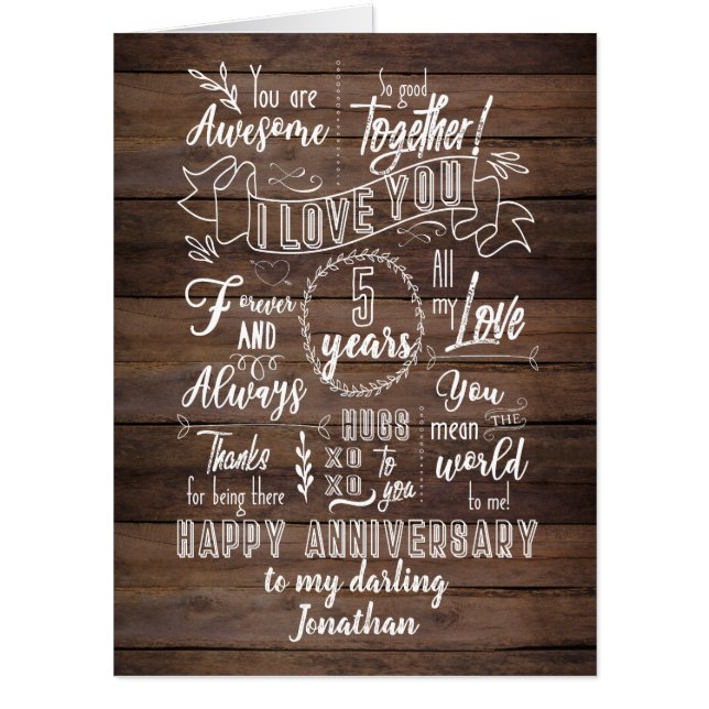 BIG 5th Anniversary Rustic Wood Card (Front)