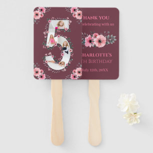 Big 5th Birthday Girl Photo Collage Pink Flower Hand Fan