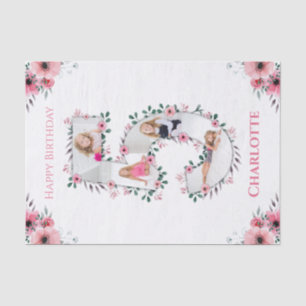 Big 5th Birthday Girl Photo Collage Pink Flower Tissue Paper