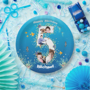 Big 5th Birthday Photo Collage Under The Sea Paper Plates