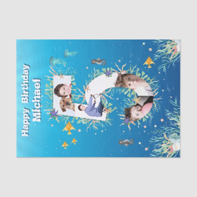 Big 5th Under The Sea Birthday Photo Collage Tissue Paper (Front)