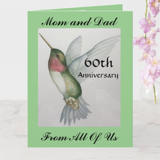 BIG 60th Mom And Dad Happy Anniversary Hummingbird Card (Orchid)