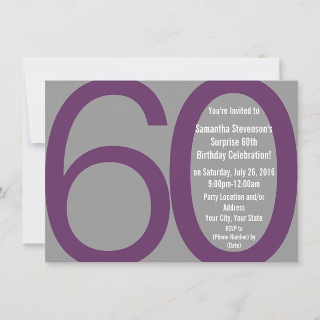 Big 6-0 Party Invitations, Gray/Purple Invitation (Front)