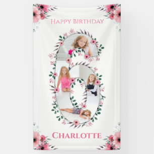 Big 6th Birthday Girl Photo Collage Pink Flower Banner