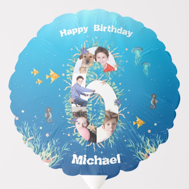 Big 6th Birthday Photo Collage Under The Sea Balloon (Front)