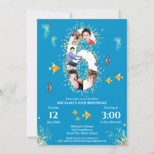 Big 6th Photo Collage Birthday Under The Sea Invitation