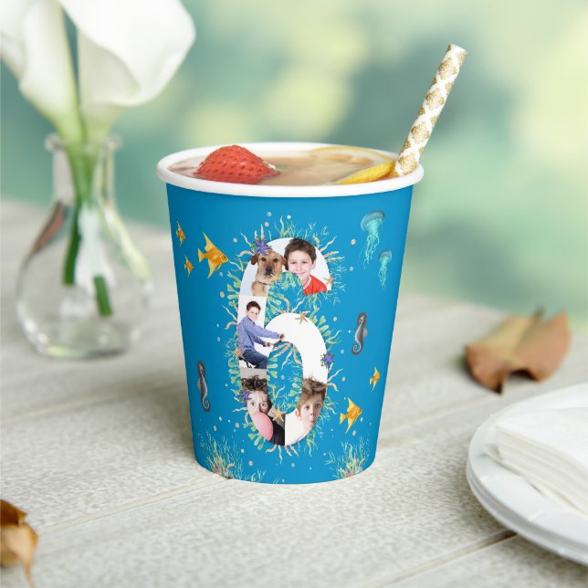 Big 6th Under The Sea Birthday Photo Collage Paper Cups (Insitu)