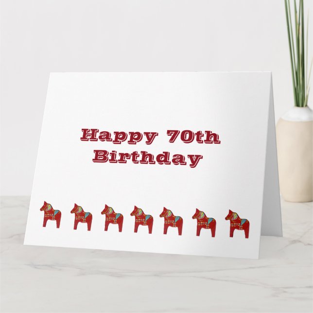 Big 70th Birthday Dala Horse Card (Front)