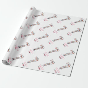 Big 7th Birthday Girl Photo Collage Pink Flower Wrapping Paper