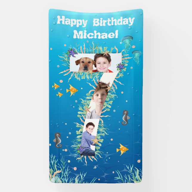 Big 7th Birthday Under The Sea Photo Collage Banner (Vertical)