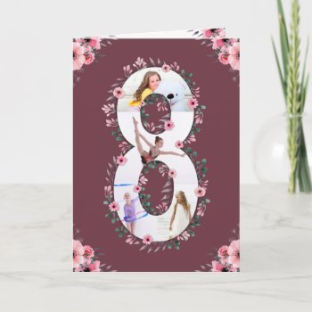 Big 8th Birthday Girl Photo Collage Pink Flower Card by SorayaShanCollection at Zazzle