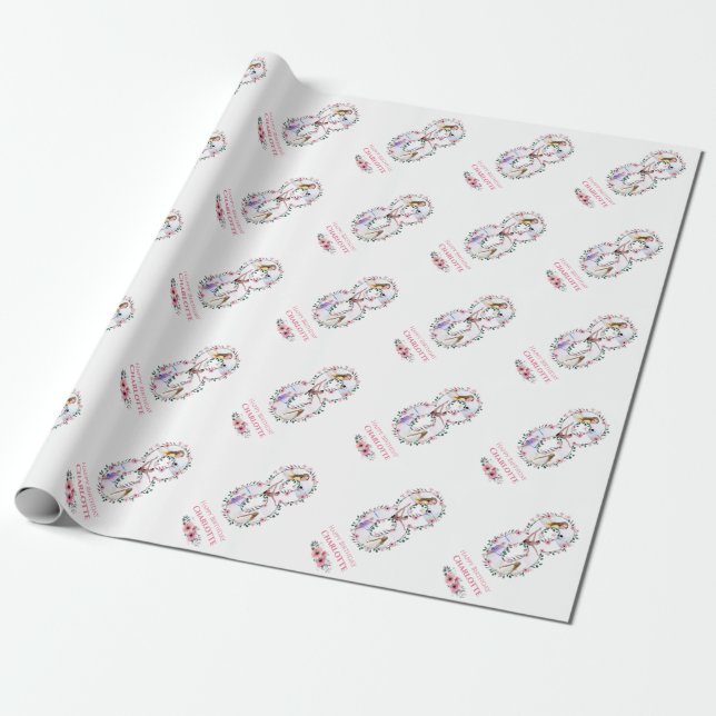 Big 8th Birthday Girl Photo Collage Pink Flower Wrapping Paper (Unrolled)