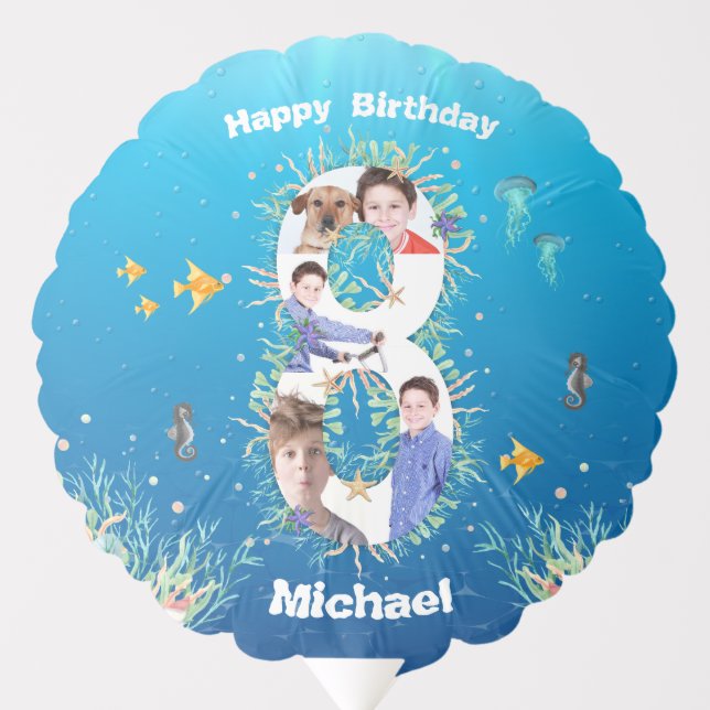 Big 8th Birthday Photo Collage Under The Sea Balloon (Front)