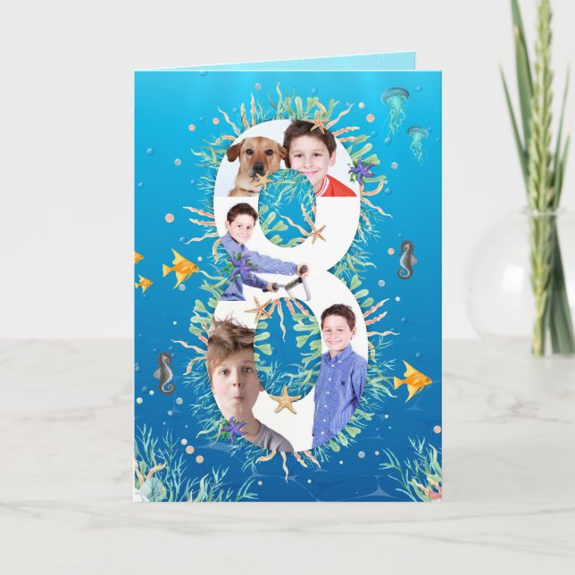 Big 8th Birthday Under The Sea Photo Collage Card (Front)