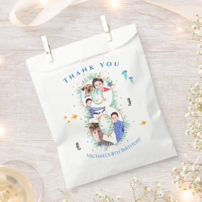 Big 8th Photo Collage Birthday Under The Sea Favor Bag (Clipped)