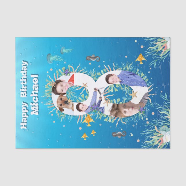 Big 8th Under The Sea Birthday Photo Collage Tissue Paper (Front)
