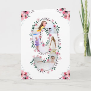 Big 9th Birthday Girl Photo Collage Pink Flower Card