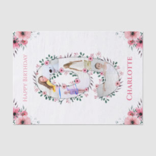 Big 9th Birthday Girl Photo Collage Pink Flower Tissue Paper