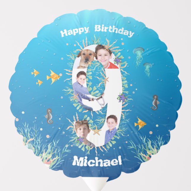 Big 9th Birthday Photo Collage Under The Sea Balloon (Front)