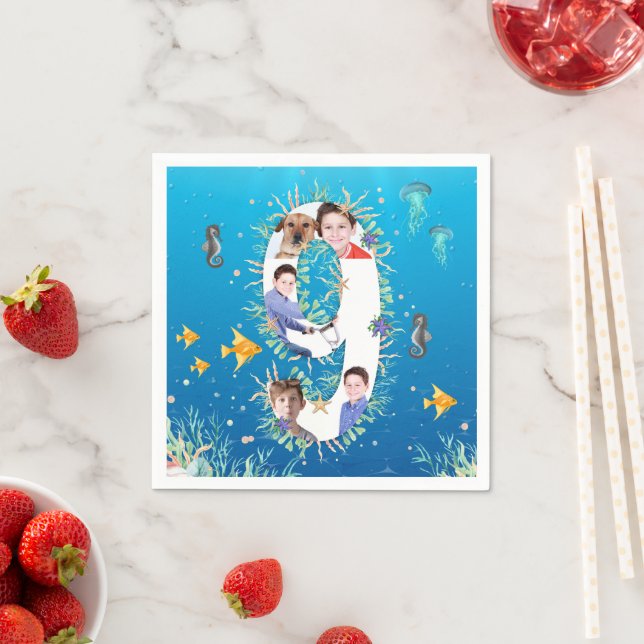 Big 9th Birthday Under The Sea Photo Collage Napkins (Insitu)