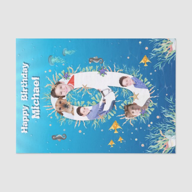 Big 9th Under The Sea Birthday Photo Collage Tissue Paper (Front)