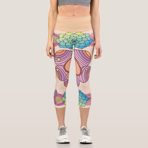 Big Abstract Floral Design Capri Leggings