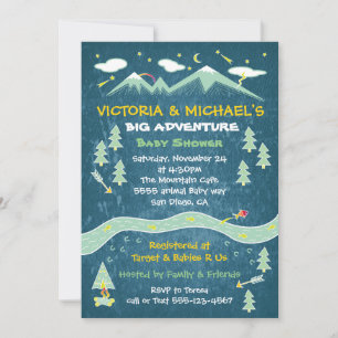 Big adventure rustic mountain folk art baby shower invitation