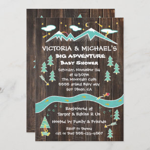 Big adventure rustic mountain folk art baby shower invitation
