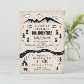 Big adventure rustic mountain tribal baby shower invitation (Standing Front)