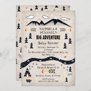 Big adventure rustic mountain tribal baby shower invitation