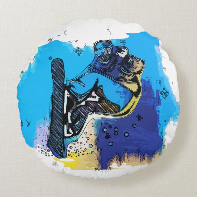Big Air Jumps! - Snowboarding Fool  Round Pillow (Front)