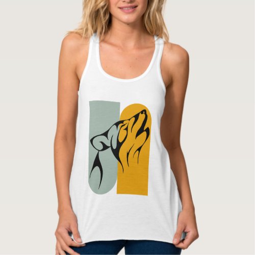 Big Alpha Retro Grey Moon Wolf Howling Design Tank Top