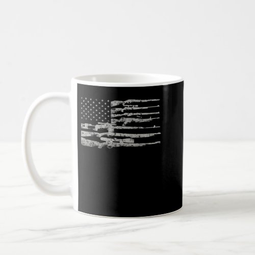 Big American Flag With Machine Guns T Shirt 2A Fla Coffee Mug