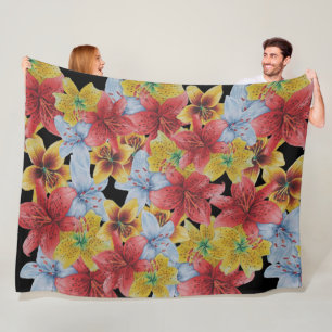 big and bold colorful flowers floral fleece blanket