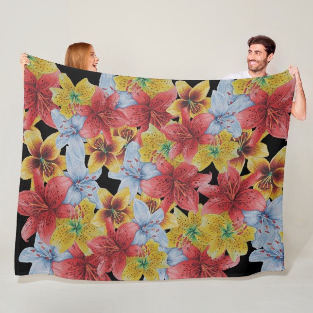 big and bold colorful flowers floral fleece blanket (In Situ)