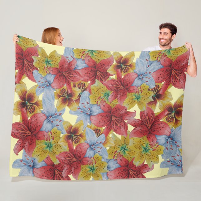 big and bold colorful flowers floral fleece blanket (In Situ)
