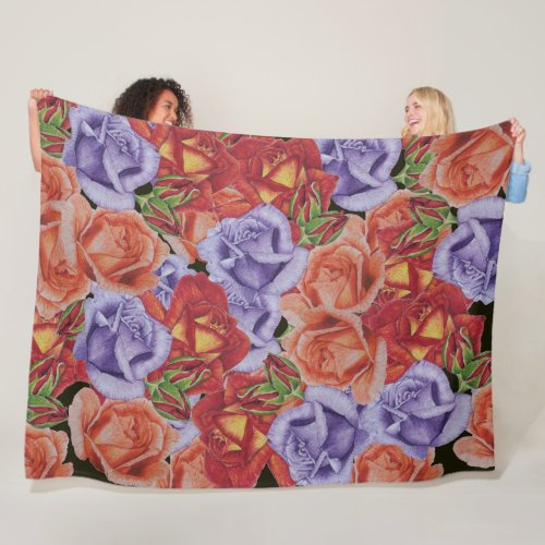 big and bold colorful rose flowers pattern floral fleece blanket