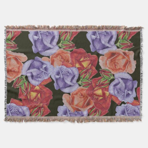 big and bold colorful rose flowers pattern floral throw blanket