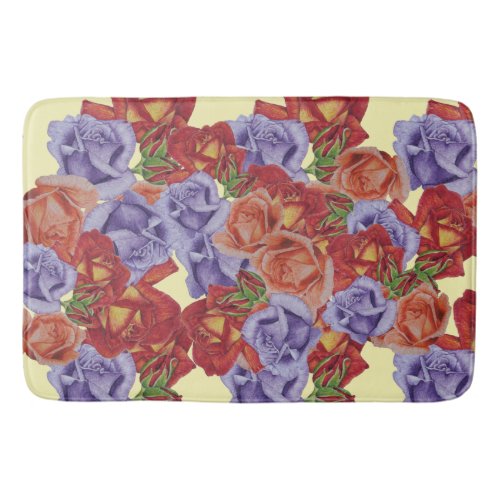 big and bold colorful roses floral bath mat