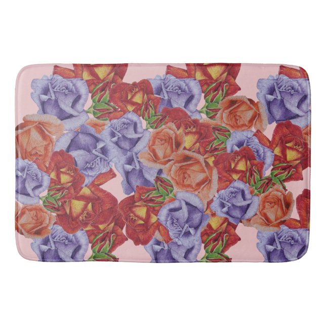 big and bold colorful roses floral bath mat (Front)
