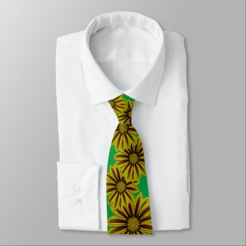 big and bold red and yellow striped daisy flowers neck tie