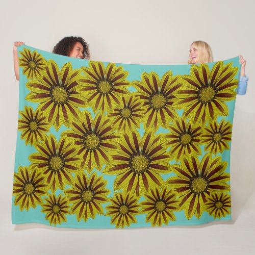 big and bold yellow flowers with red stripes daisy fleece blanket
