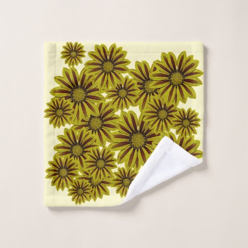 big and bold yellow flowers with red stripes daisy wash cloth