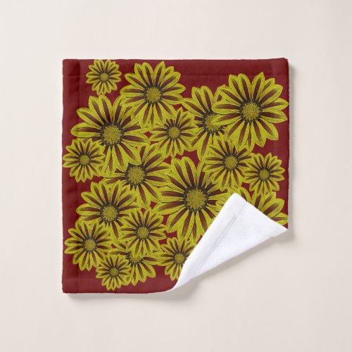 big and bold yellow flowers with red stripes daisy wash cloth