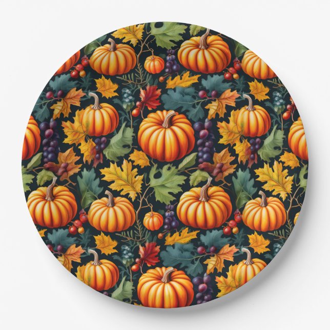 Big and Little Fall Pumpkins Paper Plates (Front)