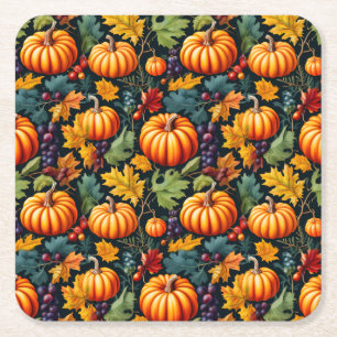 Big and Little Fall Pumpkins Square Paper Coaster
