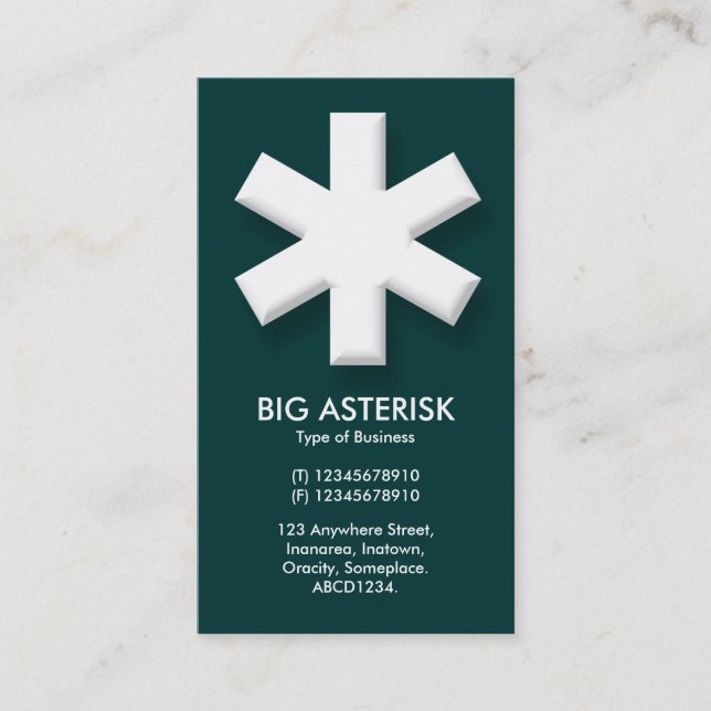 Big Asterisk - Dark Teal Green (003333) Business Card (Front)