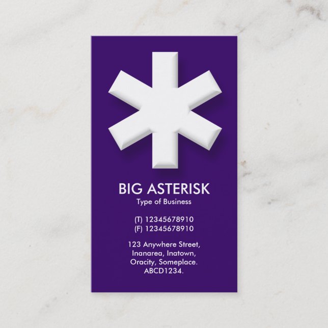 Big Asterisk - Deep Purple (330066) Business Card (Front)